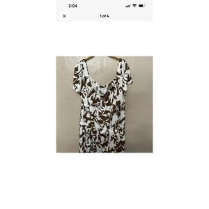 GILI 3X Petite Brown Olive White Floral Print Off Shoulder Jumpsuit Pants